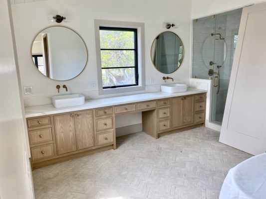 Inset white oak bathroom vanity